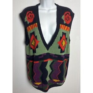 Rafaella Vintage Women Sweater Vest Colorful Southwest Hand Knitted Med Floral